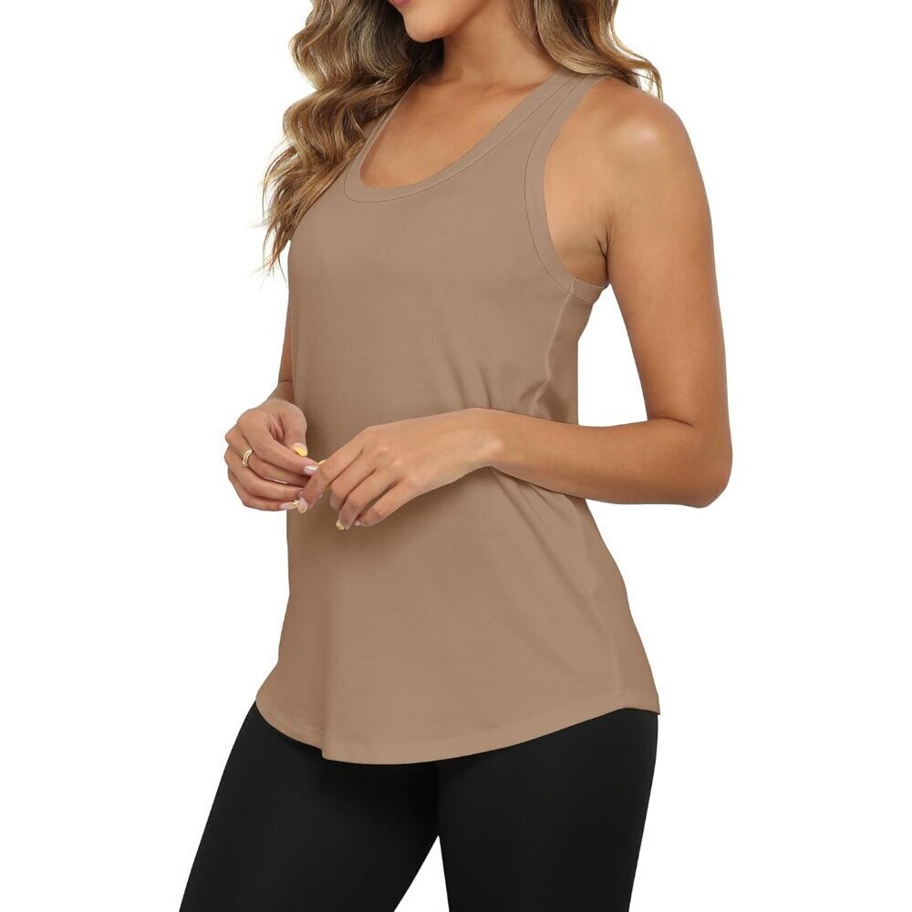 Womens Sleeveless Tank Top Cotton Rayon Spandex Summer Scoop Neck Casual